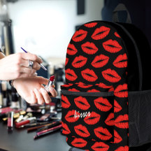 Lipstick Kisses Black and Red Lip gedruckter Backp