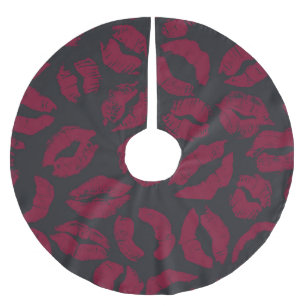 Lipstick Kisses: Dunkelrote Abdrücke Polyester Weihnachtsbaumdecke