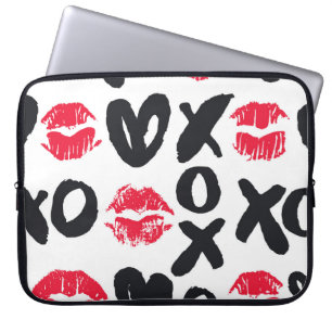 Lipstick Kisses Hört Nahtloses Hintergrundbild Laptopschutzhülle