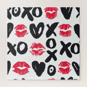 Lipstick Kisses Hört Nahtloses Hintergrundbild Puzzle