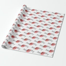 Lipstick Kisses über Happy Birthday Geschenkpapier