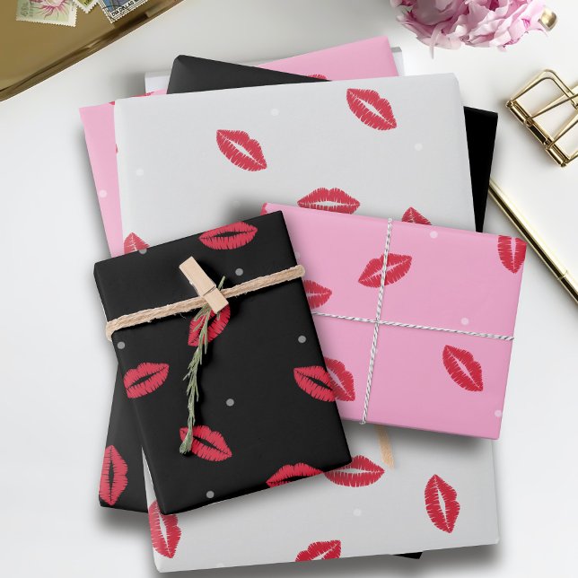 Lipstick Kisses Valentines Wrapping Paper Sheets Geschenkpapier Set (Kisses for your Valentine in the form of wrapping paper sheets. Suitable for all gifts!)
