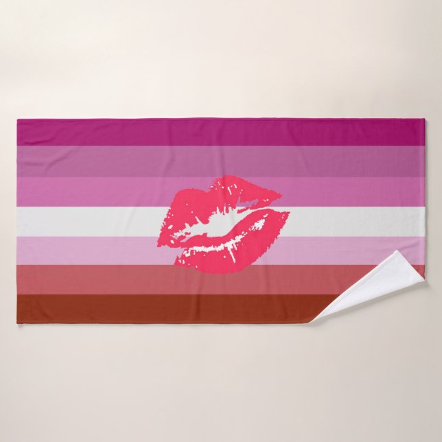 Lipstick Lesbische Flagge Badehandtuch (Badehandtuch)