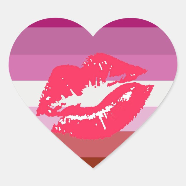 Lipstick Lesbische Flagge Herz-Aufkleber (Vorderseite)