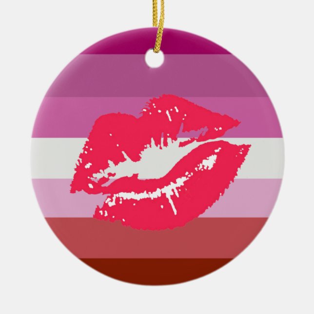 Lipstick Lesbische Flagge Keramik Ornament (Vorne)