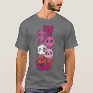 Lipstick Lesbische Flagge Pile Pride LGBTQ Pandas  T-Shirt