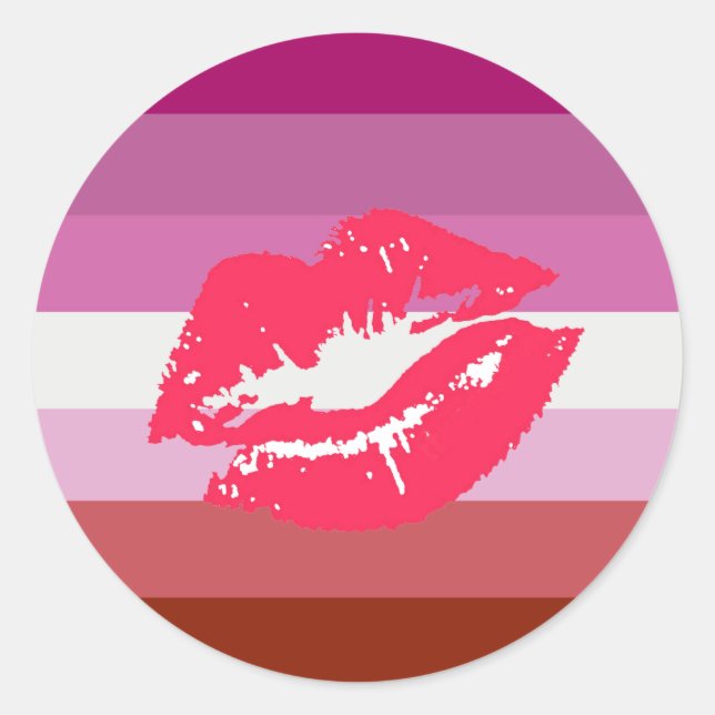 Lipstick Lesbische Flagge Runder Aufkleber (Vorderseite)