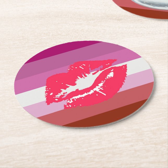 Lipstick Lesbische Flagge Runder Pappuntersetzer (Angewinkelt)