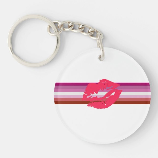 Lipstick Lesbische Flagge Schlüsselanhänger (Vorderseite)