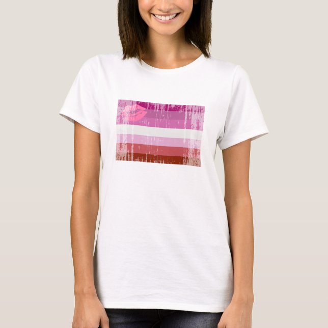 Lipstick Lesbische Flagge T-Shirt (Vorderseite)