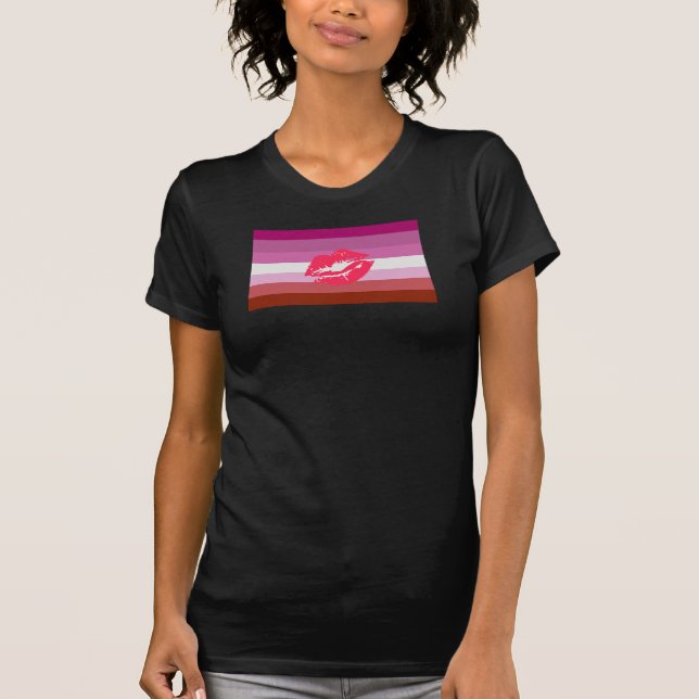 Lipstick Lesbische Flagge T-Shirt (Vorderseite)