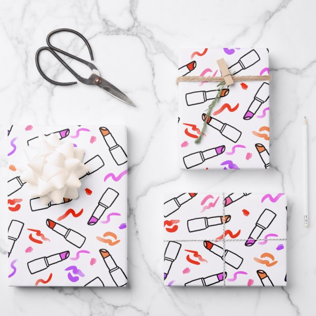 Lipstick Muster Geschenkpapier Set (Vorderseite)