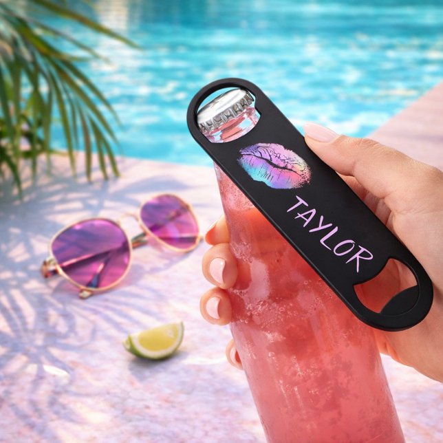 Lipstick Print Modern Neon and Black Speedflaschenöffner (Von Creator hochgeladen)