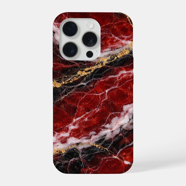 Lipstick Red Marble with Black, White & Gold Veins iPhone Hülle (Rückseite)