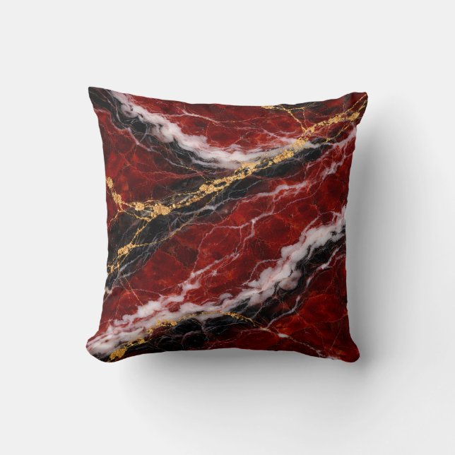 Lipstick Red Marble with Black, White & Gold Veins Kissen (Vorderseite)