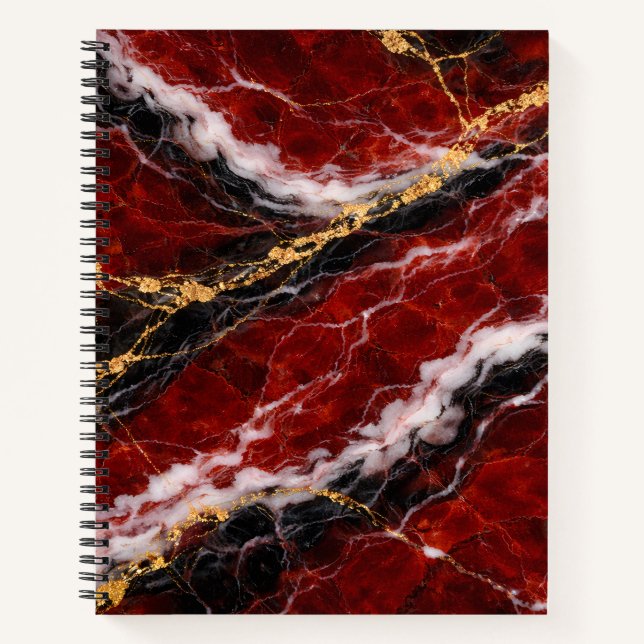 Lipstick Red Marble with Black, White & Gold Veins Notizbuch (Vorderseite)