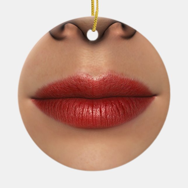 Lipstick Rote Weibliche Lippen Nah Keramik Ornament (Vorne)
