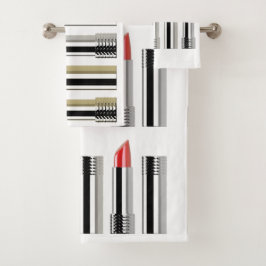 Lipstick Schönheitscreme Rot Rosa gestreift Badhandtuch Set