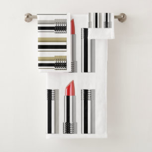 Lipstick Schönheitscreme Rot Rosa gestreift Badhandtuch Set