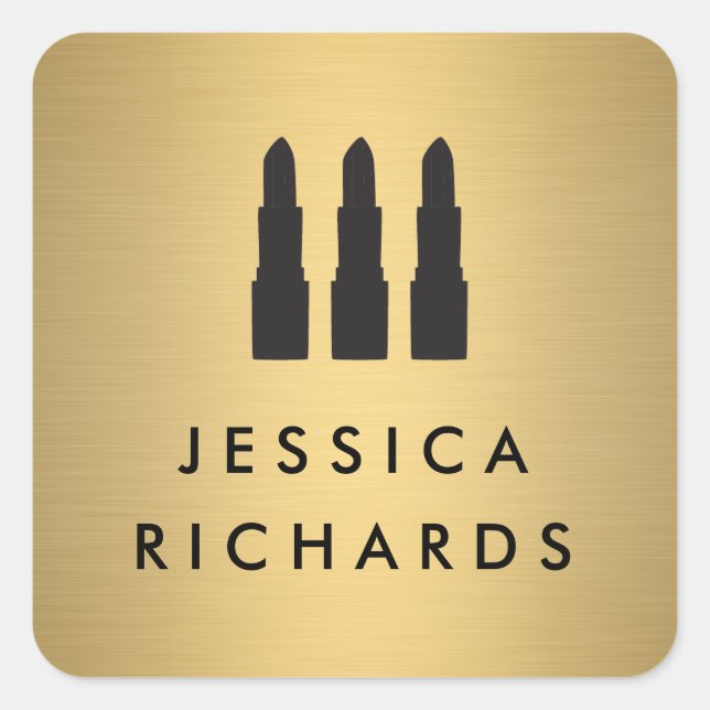 Lipstick Trio auf Imitate Gold Makeup Artist Stick Quadratischer Aufkleber (Vorderseite)