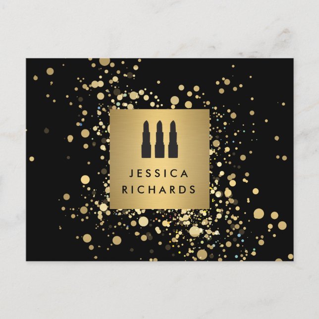 Lipstick Trio mit Imitate Gold Confetti Dots Makeu Postkarte (Vorderseite)