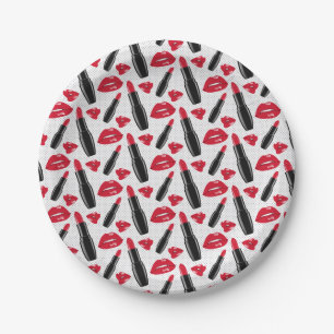 Lipstick und Lippen Polka-Dotmuster Pappteller