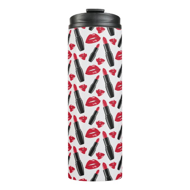 Lipstick und Lippen Polka-Dotmuster Thermosbecher (Vorderseite)