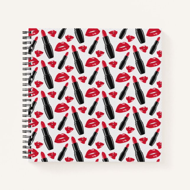 Lipstick und Lippen Polka Dottern Muster Notizbuch (Vorderseite)