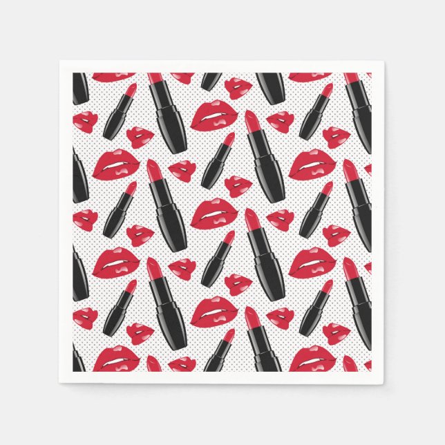 Lipstick und Lippen Polka Dottern Muster Serviette (Vorderseite)