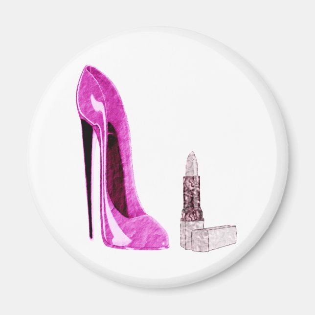 Lipstick und rosa Stiletto Schuhart Magnet (Vorne)