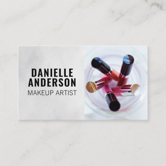Lipsticks und Eyeliner zusammenstellen Visitenkarte (Vorderseite)