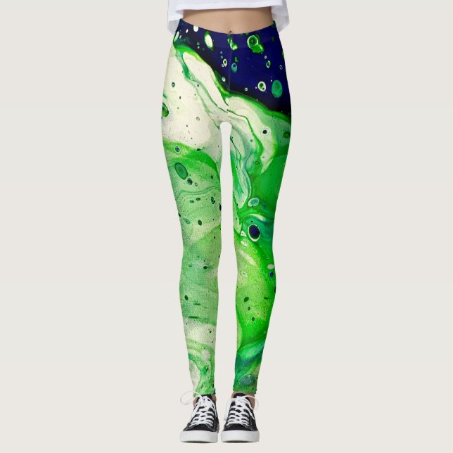 Liquid Art Marbled Green Blue Trendy Leggings (Vorderseite)