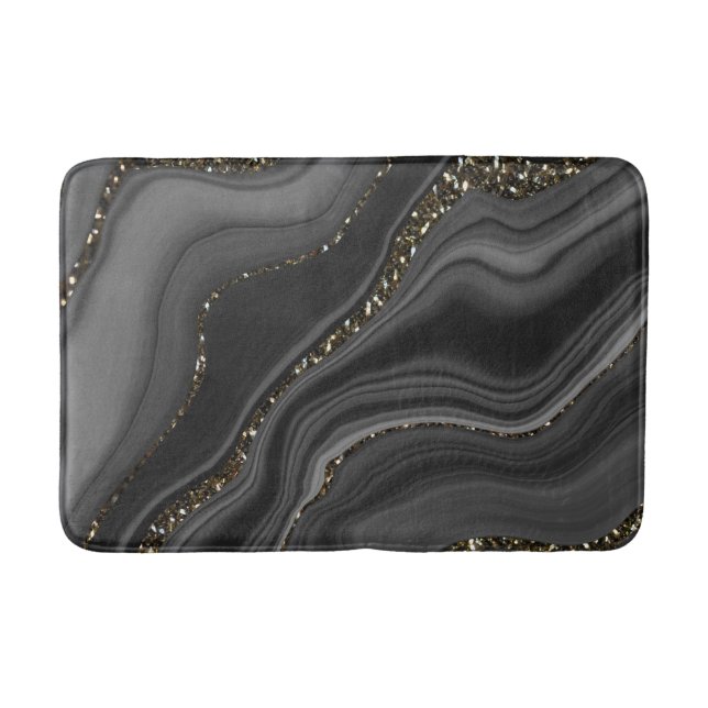 Liquid Black Gray White Agate Glitzer Traum Nr. 2 Badematte (Vorderseite)