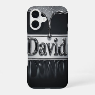 💧 Liquid Chrome „David“ Flow Metallic Name Luxe iPhone 16 Hülle