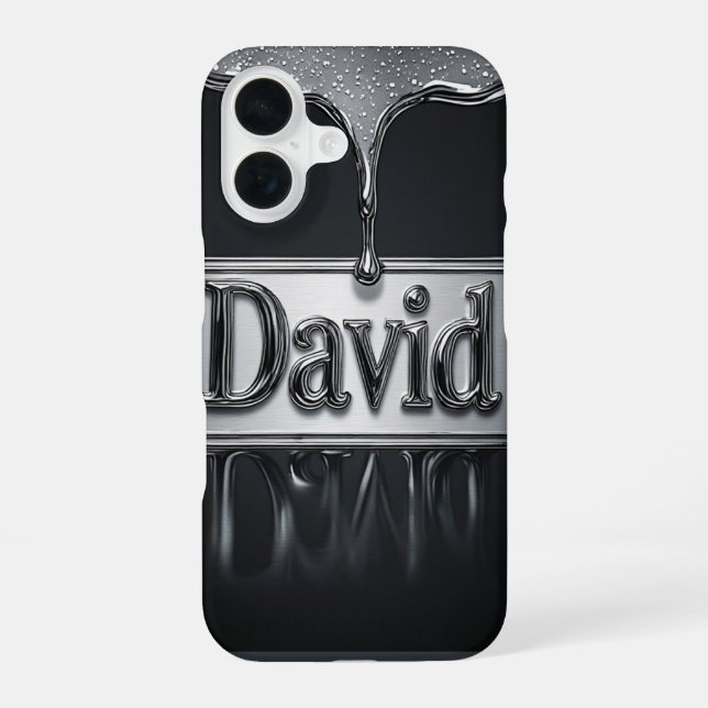 💧 Liquid Chrome „David“ Flow Metallic Name Luxe iPhone 16 Hülle (Rückseite)