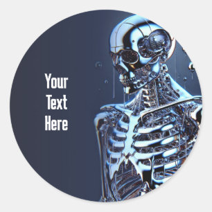 Liquid Chrome Silber Skelett Roboter Geburtstagsfe Runder Aufkleber