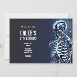 Liquid Chrome Silver Skeleton Robot Birthday Party Einladung