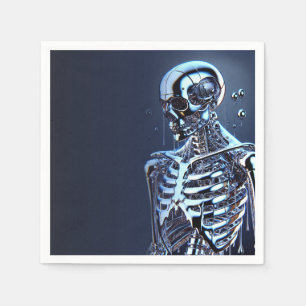 Liquid Chrome Silver Skeleton Robot Birthday Party Serviette