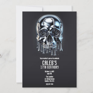 Liquid Chrome Silver Tropfen Skull Geburtstagspart Einladung