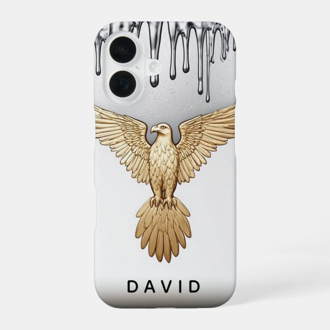 🦅 Liquid Gold Eagle Name Flow  Custom Metallic iPhone 16 Hülle (Rückseite)
