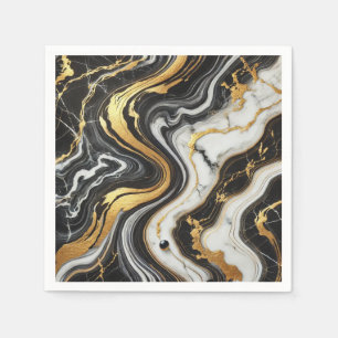 Liquid Gold Schwarz-weiß Marmor Look Glam Wedding Serviette