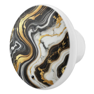 Liquid Gold Schwarz Weiß Marmor Optik Glamourös  Keramikknauf