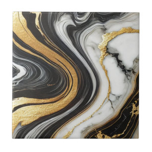 Liquid Gold Schwarz Weiße Marmor Optik Glamouröse  Fliese