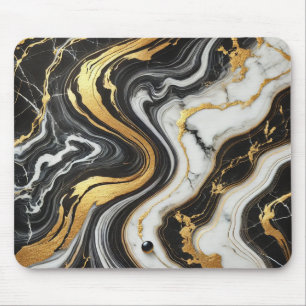 Liquid Gold Schwarz Weiße Marmor Optik Glamouröse Mousepad