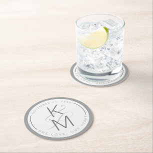 Liquid Marble Wedding Neutrals ID888 Runder Pappuntersetzer