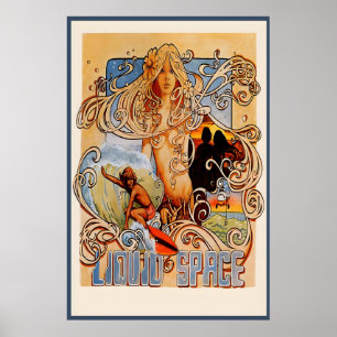 Liquid Space Poster mit Surf-Illustration aus den 