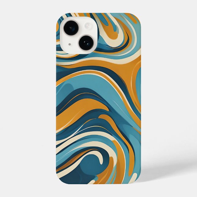 Liquid Swirl Ochre Blue Trippy Pattern iPhone Hülle (Rückseite)