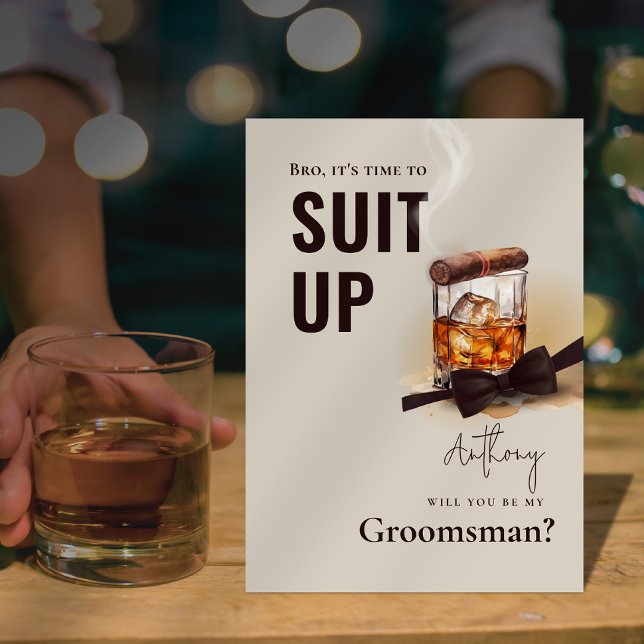 Liquor Bourbon Cigar Tuxedo Suit Up Groomsman Einladung (Liquor Bourbon Cigar Tuxedo Suit Up Groomsman Invitation)