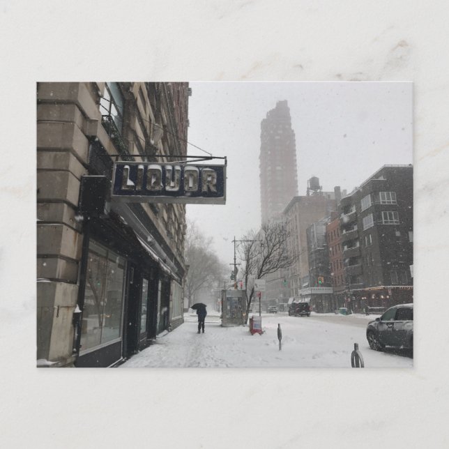 Liquor Store Columbus Avenue Winter Snowstorm NYC Postkarte (Vorderseite)