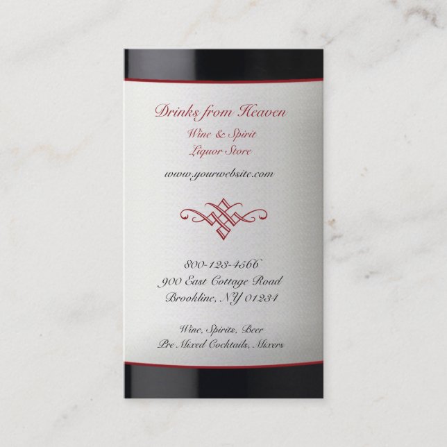 Liquor Wine Store Business Card Visitenkarte (Vorderseite)